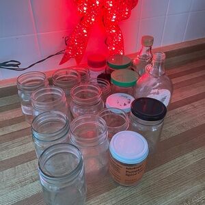Assorted 19 Glass plus one Redmans shaker Jars